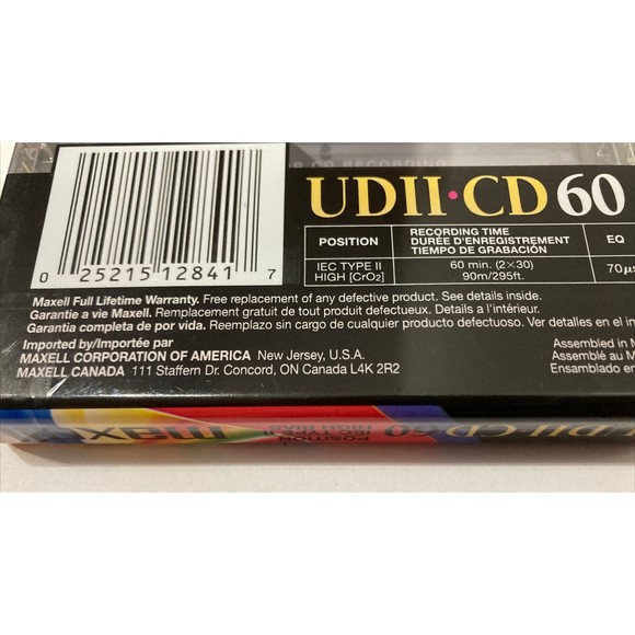 NEW & SEALED 2 MAXELL UD II CD 60 MIN HIGH BIAS CrO2 Audio Cassette Tapes Chrome - Picture 5 of 12